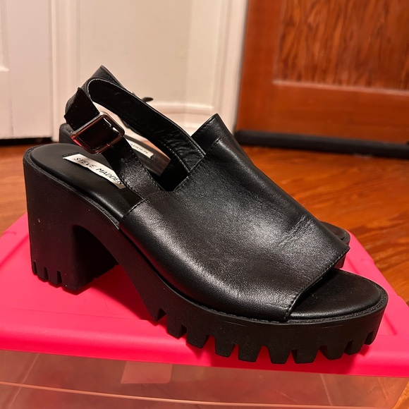 NWOT Steve Madden Sunnyside Black Open Toe Platform Sandals - Picture 3 of 6